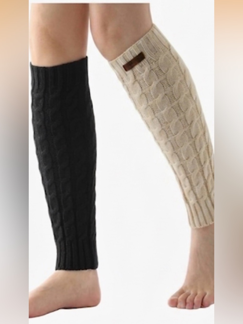 Cable Knit Leg Warmers - Black & Cream